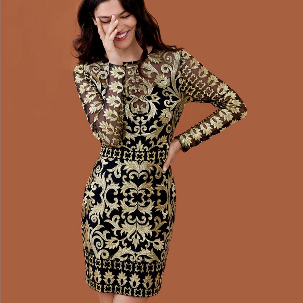 🆕NWT Nicole Miller metallic dress baroque gold and black mini dress size 4